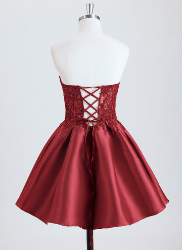 Ball-Gown/Princess Sweetheart Short Satin Homecoming Dress With Beading Sequins